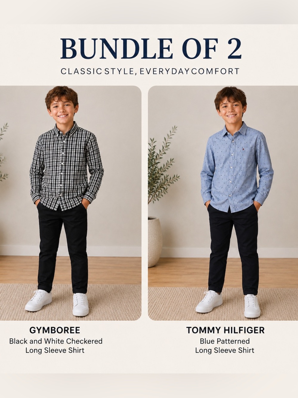 Bundle of 2 Boys Dress Shirts Gymboree & Tommy Hilfiger Long Sleeve /size 12